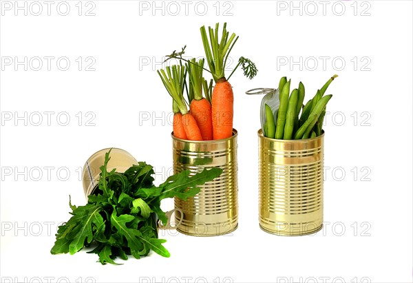 Three food cans with carrots