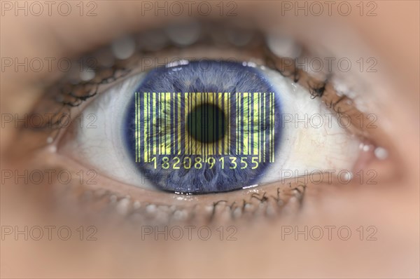 Detail of eye with barcode EAN