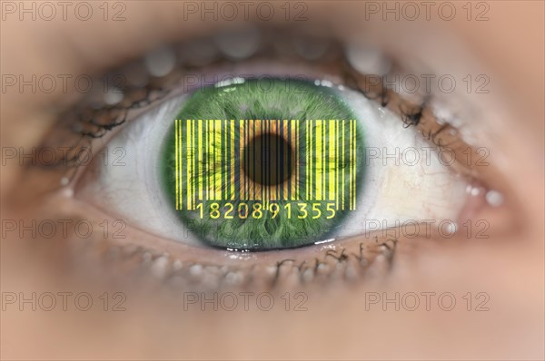 Detail of eye with barcode EAN