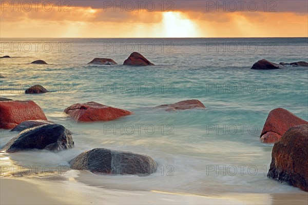 Colorful sunset at Anse Lazio