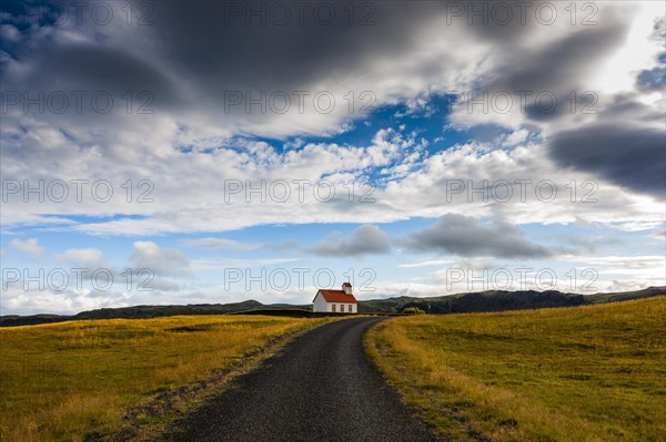 Small church with red roof in South Iceland