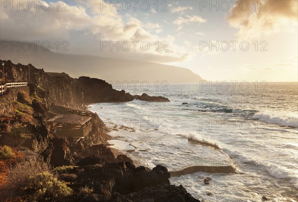 Natural swimming pool at evening