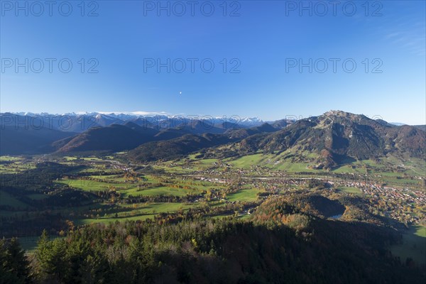 View from Geierstein mountain over the Isartal valley with Fleck and Wegscheid villages