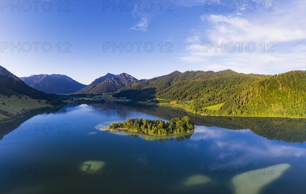 Schliersee with island Worth and Brecherspitze