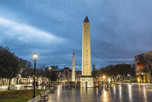 Egyptian obelisk and brick obelisk on Hippodrome of Constantinople or Sultan Ahmet Square European side