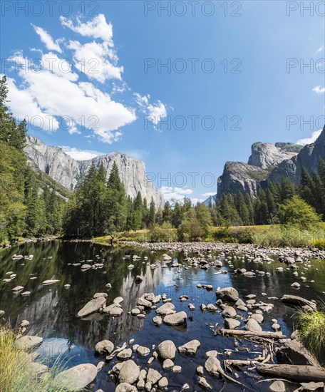 Valley view overlooking the El Capitan with River Merced River