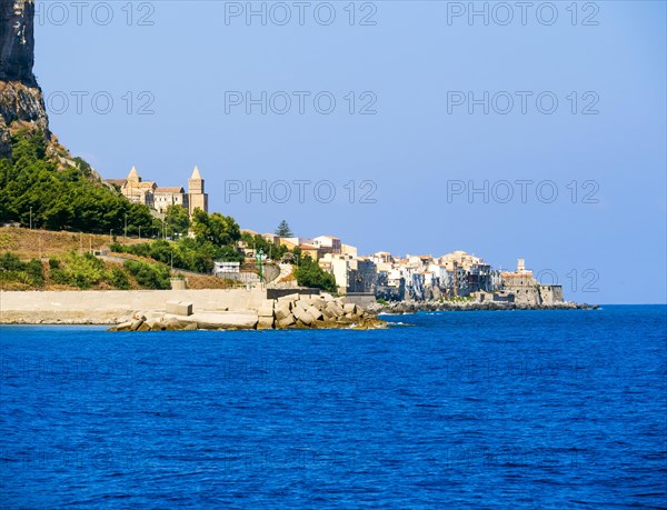 The town of Cefalu at the foot of the Rocca di Cefalu rock