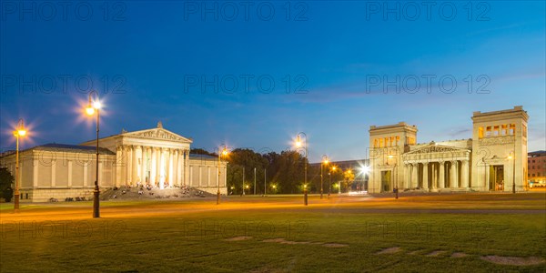 Konigsplatz with the Propylaea and State Collection of Antiquities at dusk