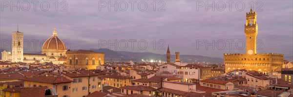 Florence cathedral and Palazzo Vecchio at dusk