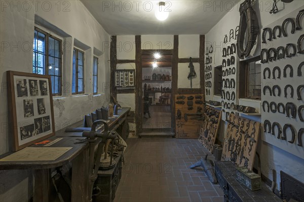 Exhibition rooms with horseshoes in the Deutsches Hirtenmuseum or German Shepherds Museum