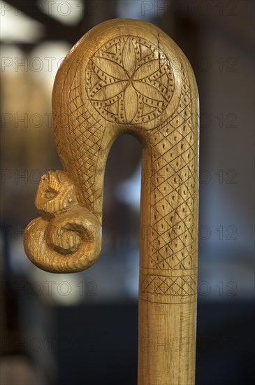 Carved shepherd stick with ornaments
