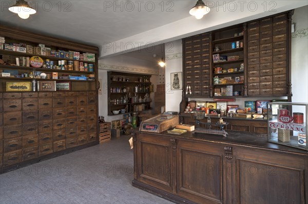 Ancient Thuringian drug store interior of 1898