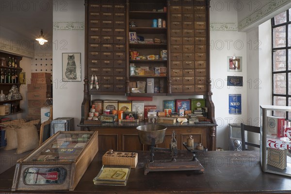 Ancient Thuringian drug store interior of 1898