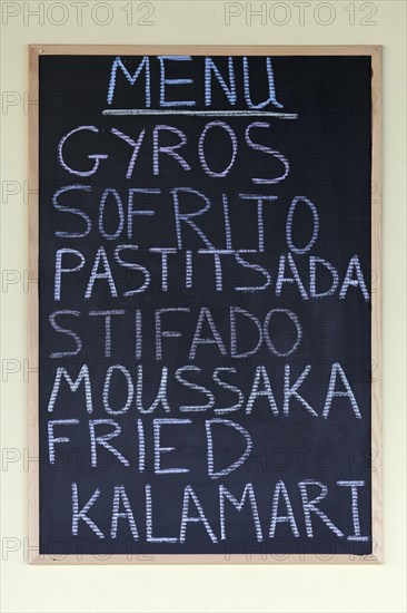 Menu on a blackboard