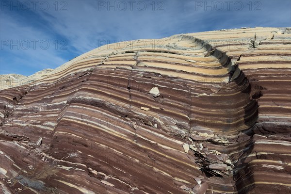 Limestone coloured red by iron and whitish-yellow dolomite