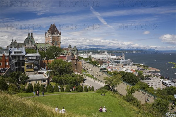 Chateau Frontenac with Dufferin terrace and Old City skyline in summer
