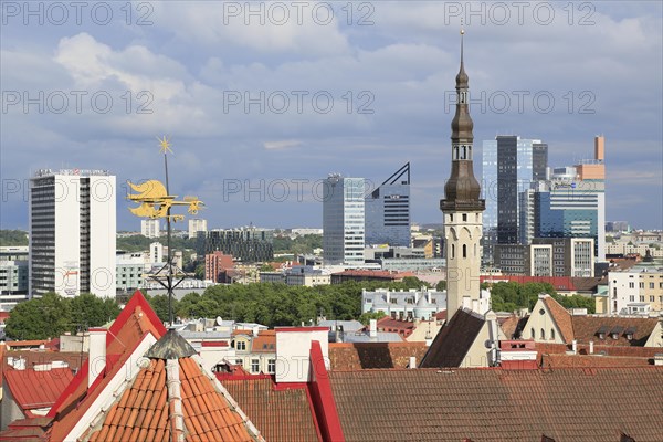Tower of the city hall and high-rise buildings in the New Town