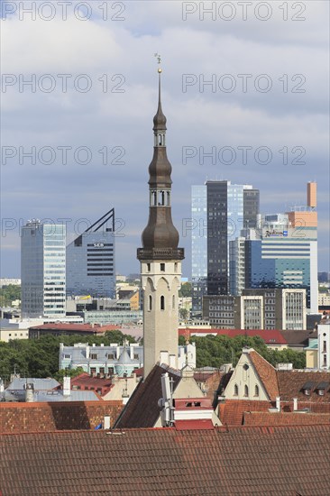 Tower of the city hall and high-rise buildings in the New Town