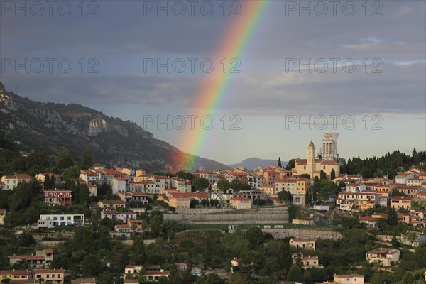 Rainbow over La Turbie with Tropaeum Alpium