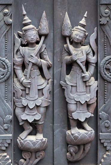 Detail of woodcarvings at the Shwe In Bin monastery in Mandalay