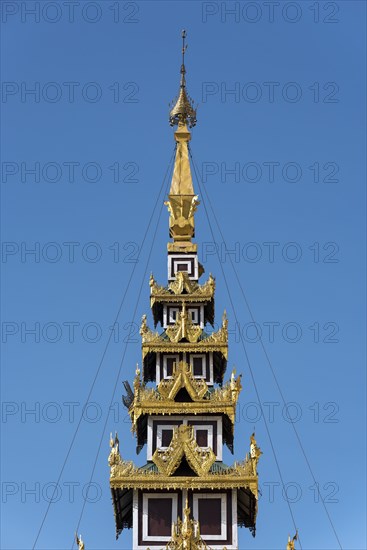 Ornate roof of prayer hall at Shwedagon Pagoda