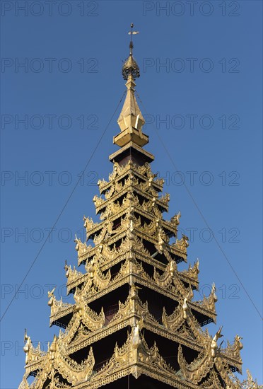 Ornate roof of prayer hall at Shwedagon Pagoda