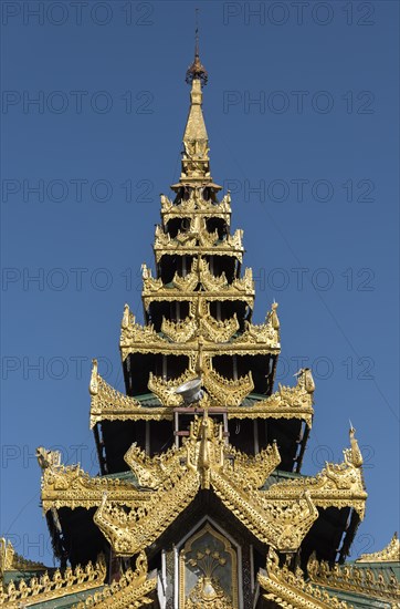 Ornate roof of prayer hall at Shwedagon Pagoda