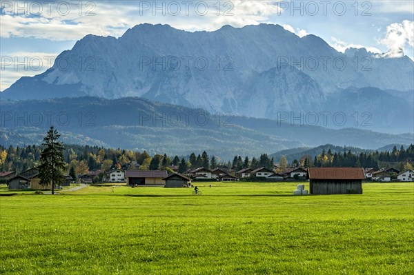 Meadow with hay huts