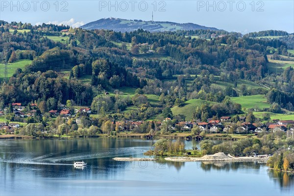 Overlooking the Lake Kochel with passenger ship Herzogstand