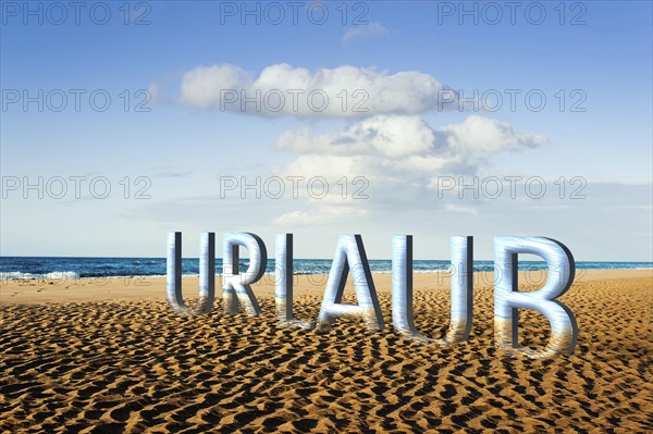 Beach with 3D lettering Urlaub or holidays