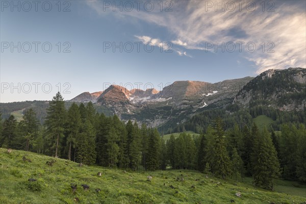 Wurzeralm at sunrise with Warscheneck mountain