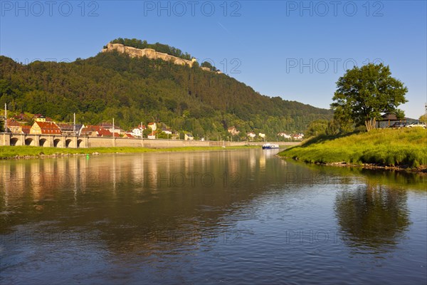 River Elbe and Konigstein Fortress at sunrise