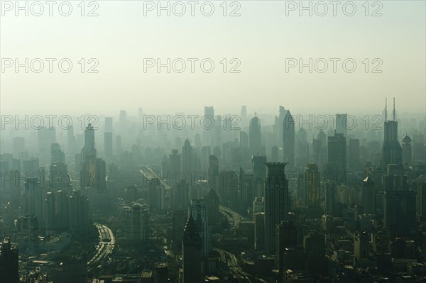 View from Jin Mao Tower to skyscrapers in haze