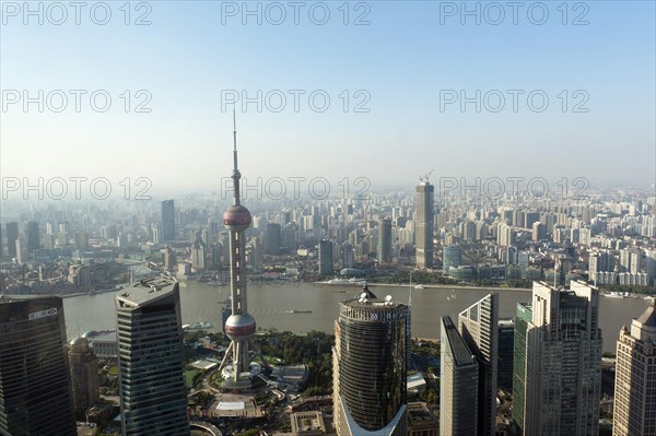 View from Jin Mao Tower skyscraper with Oriental Pearl TV Tower