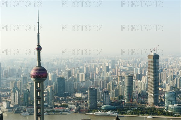 View from Jin Mao Tower skyscraper with Oriental Pearl TV Tower