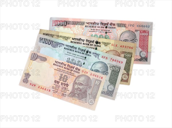 Indian rupee bills with portrait of Gandhi