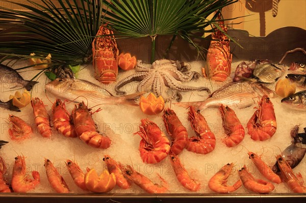 Various seafood on display