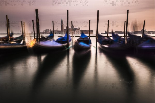 Panoramic view of church San Giorgio Maggiore with gondolas