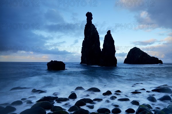 Volcanic rock formation Ilheus da Rib by the cliffs of Ribeira da Janela