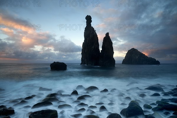 Volcanic rock formation Ilheus da Rib by the cliffs of Ribeira da Janela