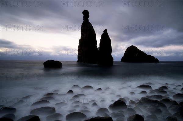 Volcanic rock formation Ilheus da Rib by the cliffs of Ribeira da Janela