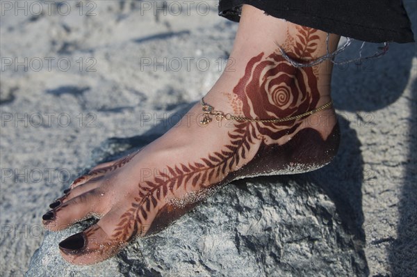 Omani woman's foot with Henna tattoo