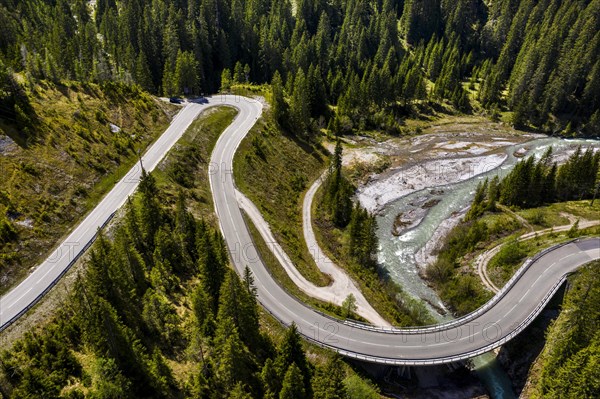 Aerial view of serpentines on the Namlos Pass