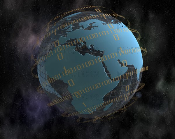 World globe and binary code