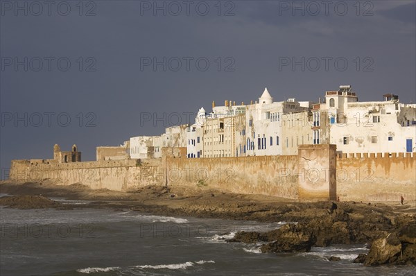 View of the ramparts at the port city of Essaouira at the Atlantic Ocean