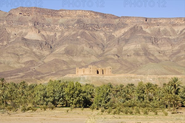 View of Tamnougalt Kasbah with the Djebel Kissane mountain ridge in the back