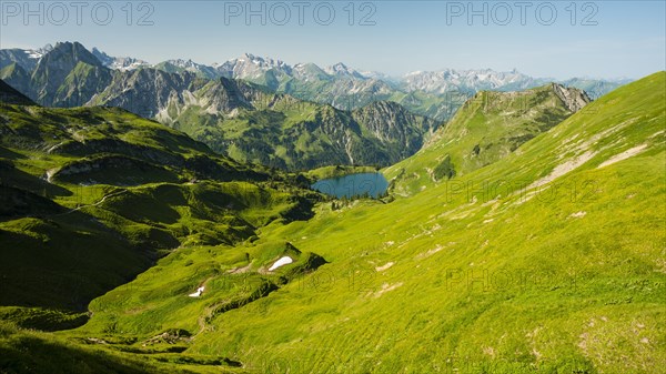 View from the Zeigersattel to Seealpsee lake