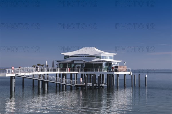 Seeschlosschenbrucke bridge with Japanese teahouse on Timmendorfer beach