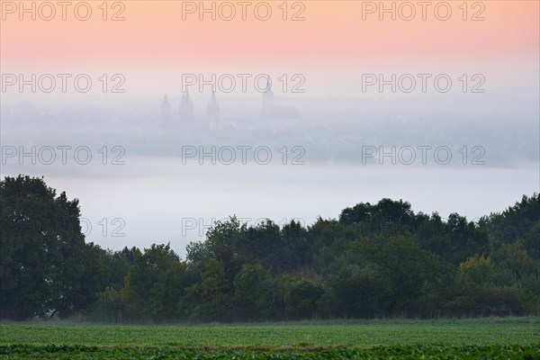 Sunrise and morning mist in Saale valley