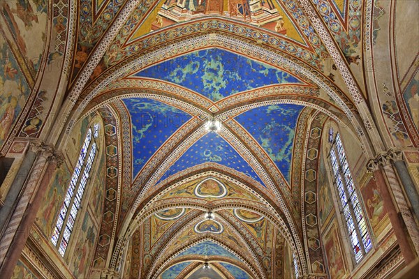 Ceiling vaults decorated with frescoes in the upper church of San Francesco Basilica